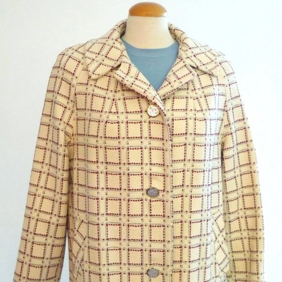 Vintage 50s Wool Coat - 1950s Womens Plaid Single Breasted Overcoat - Picture 1 of 7